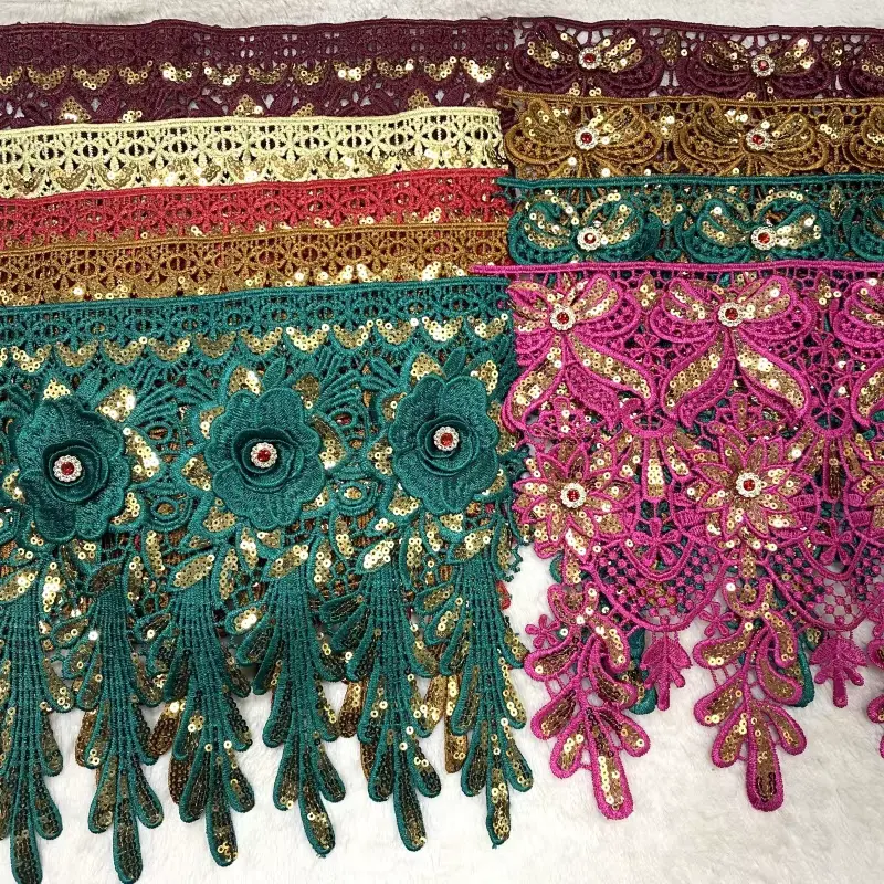 Fashionable High Quality Short Three Dimensional Floral Sequin Lace Suitable For Dresses And Other Accessories