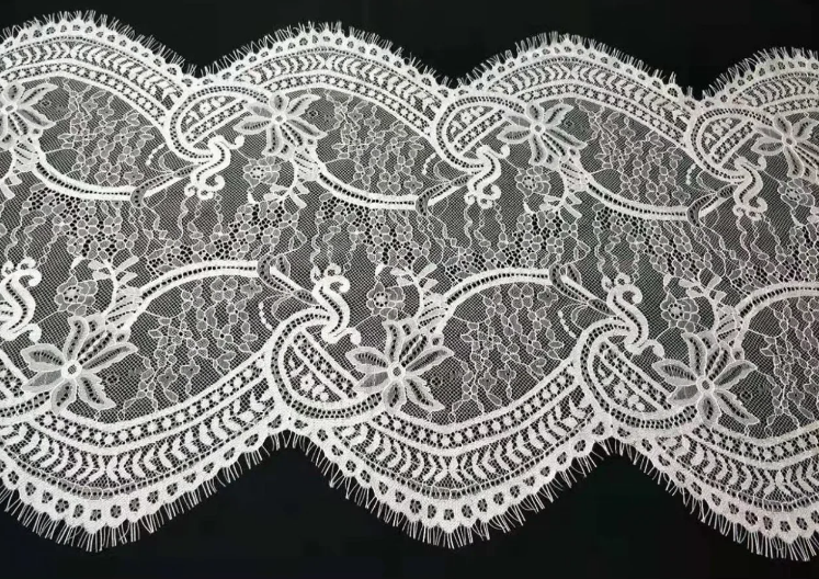 Fan-shaped Nylon Eyelash Lace Trimming for Underwear Decoration Double Scalloped Eyelash Lace Trim